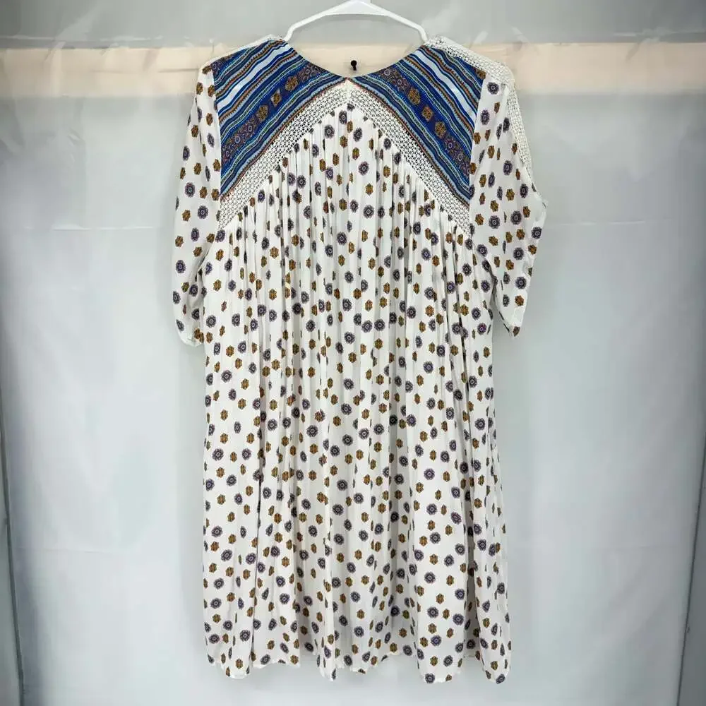 Free People Women L Pebble Rain Tunic Dress Floral Bohemian Flowy Feminine Tie